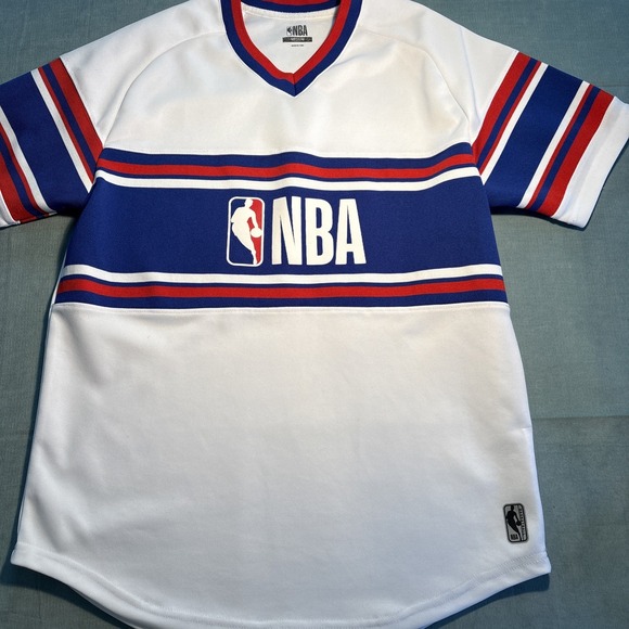 NBA Other - NBA Basketball Jersey Shirt Mens Medium White Blue Red Colorblock Logo V-Neck